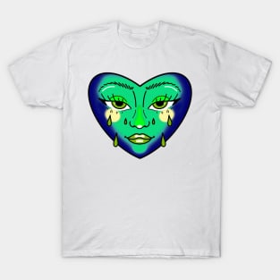 blue and green crying heart tattoo cute gift T-Shirt
